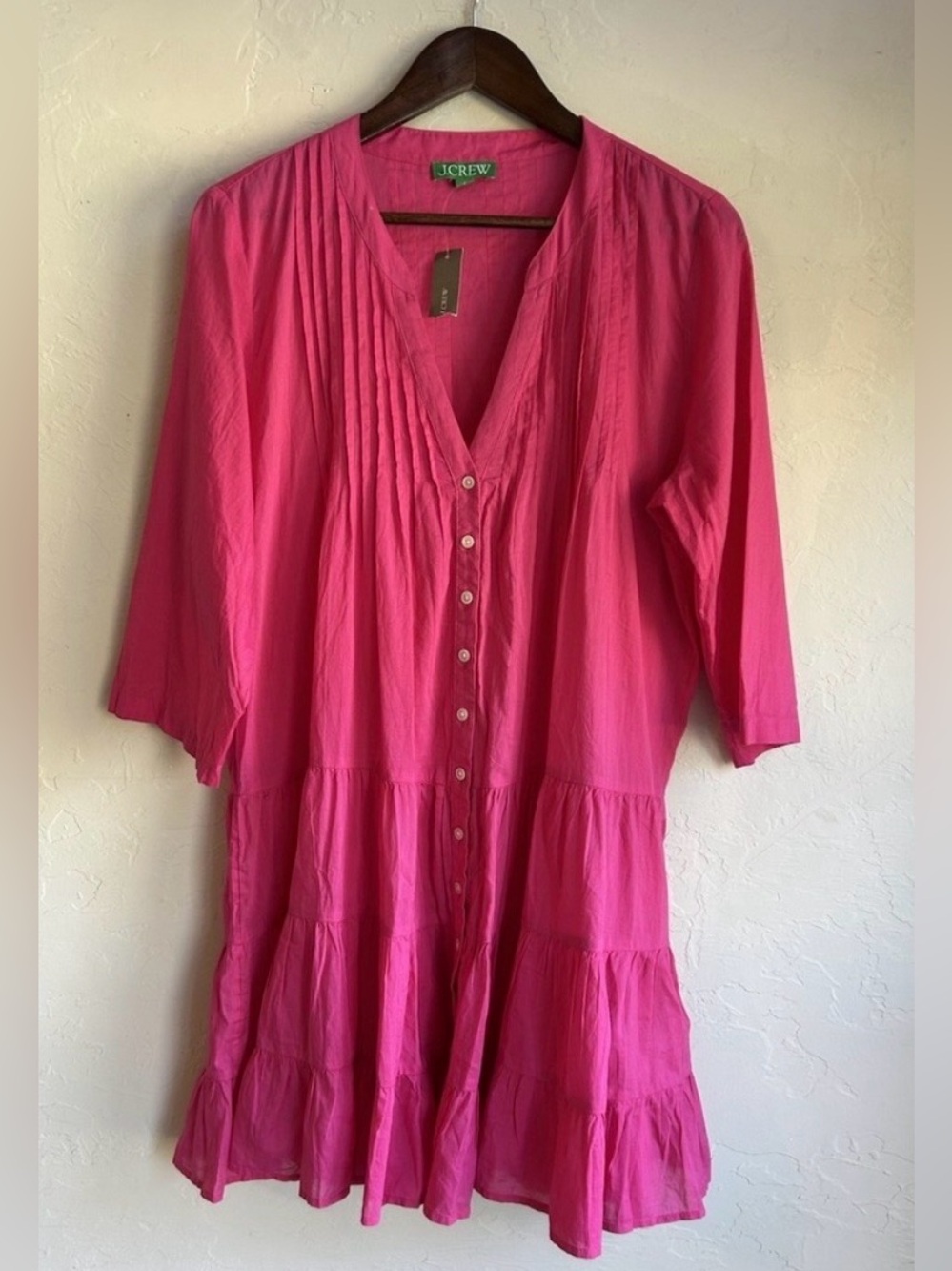 NWT J. Crew Button Front Tiered Pink Tunic 100% Cotton • Size L